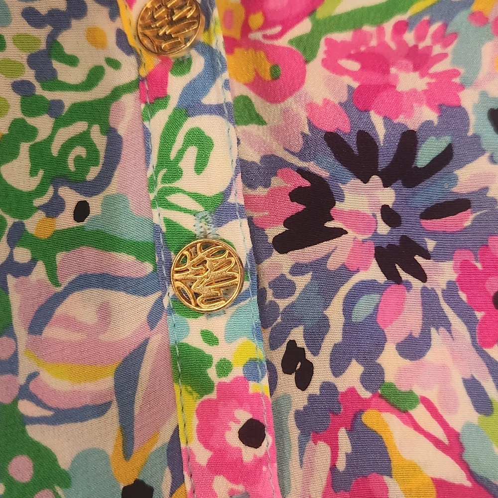 Lilly Pulitzer Multicolor Floral Smocked Neck ElsaBlouse